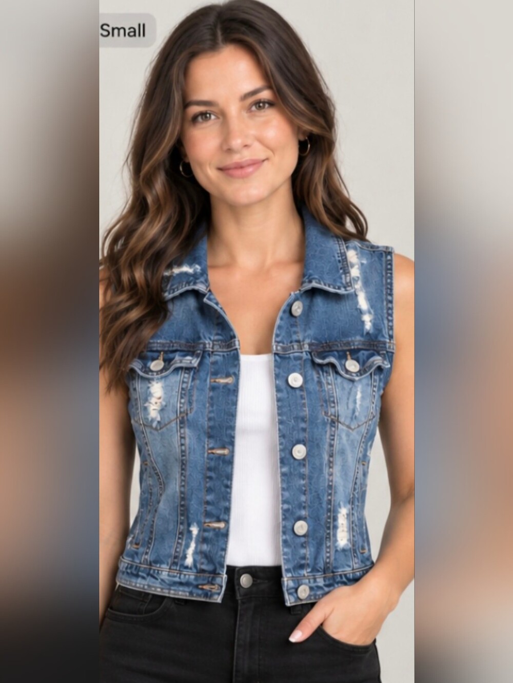 Wallflower Distressed Blue Denim Sleeveless Jacket